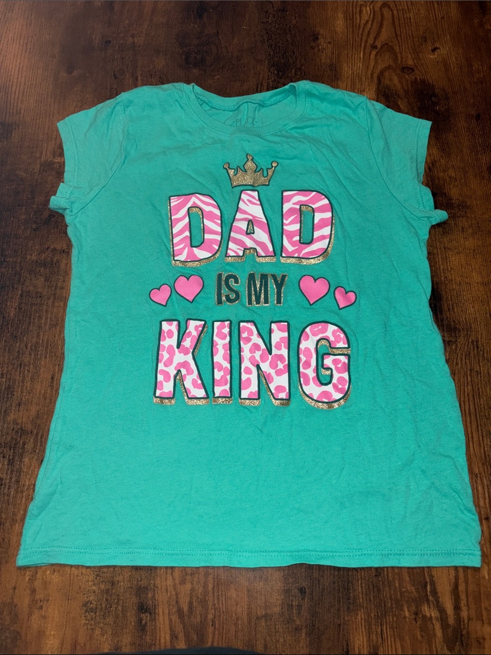 Girls' Teal 'Dad Is My King' Graphic Tee with Pink Accents